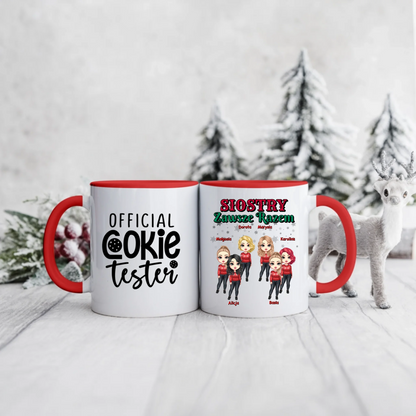 Świąteczny kubek personalizowany dla sióstr OFFICIAL COOKIE TESTER SIOSTRY ZAWSZE RAZEM | z personalizacją imion #9561