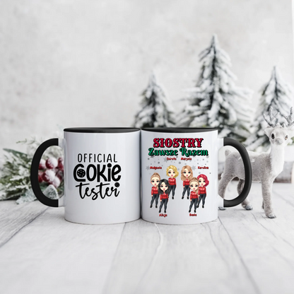 Świąteczny kubek personalizowany dla sióstr OFFICIAL COOKIE TESTER SIOSTRY ZAWSZE RAZEM | z personalizacją imion #9561