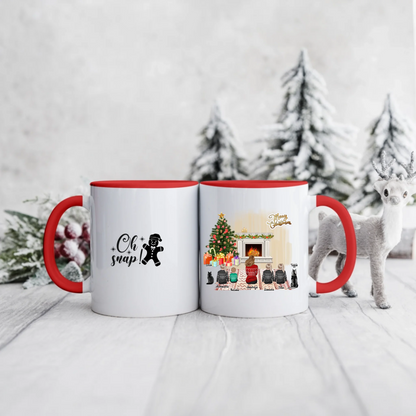 Świąteczny kubek personalizowany dla rodziny z pupilami OH SNAP | rodzinny motyw z kominkiem #Świąteczny