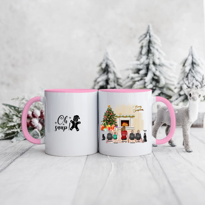 Świąteczny kubek personalizowany dla rodziny z pupilami OH SNAP | rodzinny motyw z kominkiem #Świąteczny