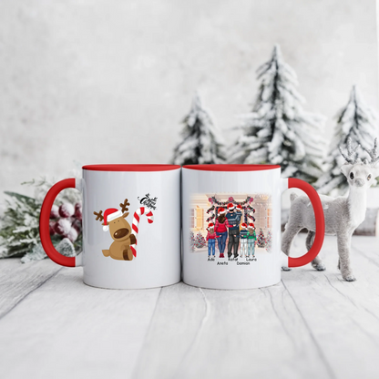 Świąteczny kubek personalizowany dla rodziców i dzieci | motyw z rodziną przed domem #84