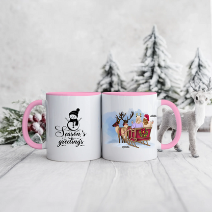 Świąteczny kubek personalizowany dla przyjaciółek SEASON'S GREETINGS | motyw z saniami Świętego Mikołaja #7