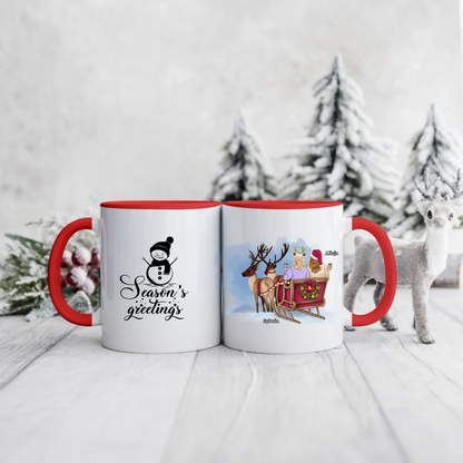 Świąteczny kubek personalizowany dla przyjaciółek SEASON'S GREETINGS | motyw z saniami Świętego Mikołaja #7