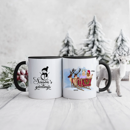 Świąteczny kubek personalizowany dla przyjaciółek SEASON'S GREETINGS | motyw z saniami Świętego Mikołaja #7