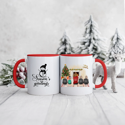 Świąteczny kubek personalizowany dla mamy z dziećmi SEASON'S GREETINGS | motyw z kominkiem #12