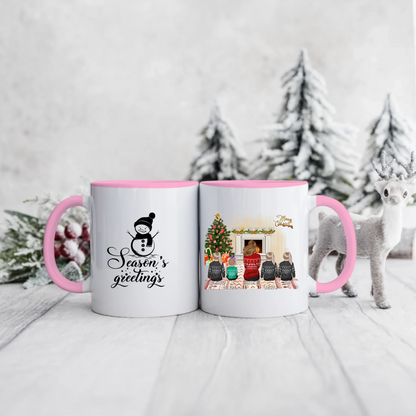 Świąteczny kubek personalizowany dla mamy z dziećmi SEASON'S GREETINGS | motyw z kominkiem #12