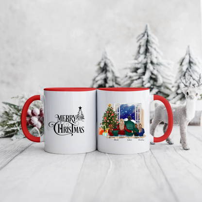 Świąteczny kubek personalizowany dla rodziny MERRY CHRISTMAS | motyw z rodziną przy oknie #804