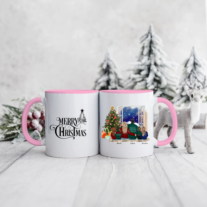 Świąteczny kubek personalizowany dla rodziny MERRY CHRISTMAS | motyw z rodziną przy oknie #804