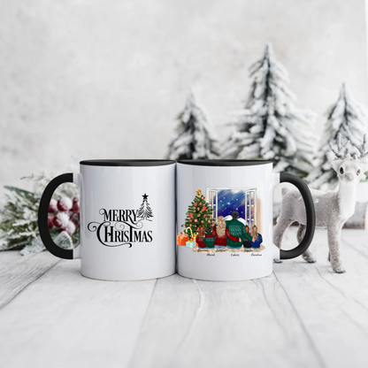 Świąteczny kubek personalizowany dla rodziny MERRY CHRISTMAS | motyw z rodziną przy oknie #804