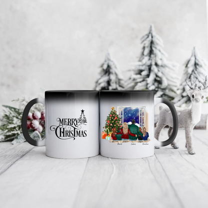 Świąteczny kubek personalizowany dla rodziny MERRY CHRISTMAS | motyw z rodziną przy oknie #804