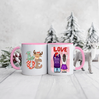 Świąteczny kubek personalizowany dla par LOVE | motyw z reniferem #13