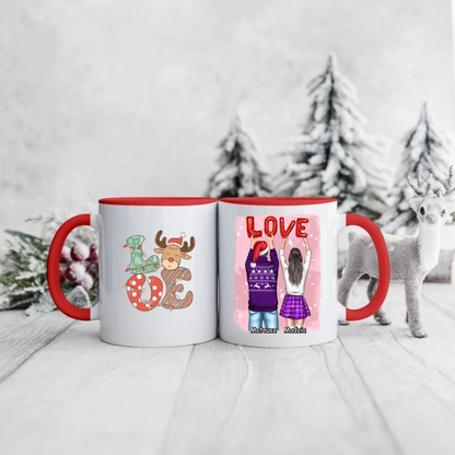 Świąteczny kubek personalizowany dla par LOVE | motyw z reniferem #13