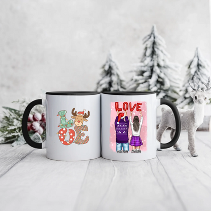 Świąteczny kubek personalizowany dla par LOVE | motyw z reniferem #13