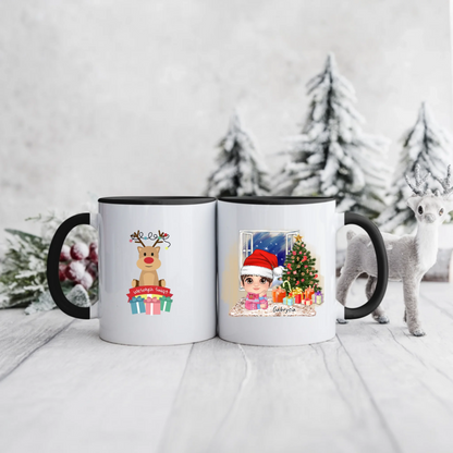 Świąteczny kubek personalizowany dla dziewczynki | motyw z reniferem #1