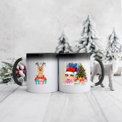 Świąteczny kubek personalizowany dla dziewczynki | motyw z reniferem #1