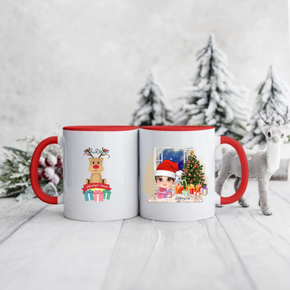 Świąteczny kubek personalizowany dla dziewczynki | motyw z reniferem #1