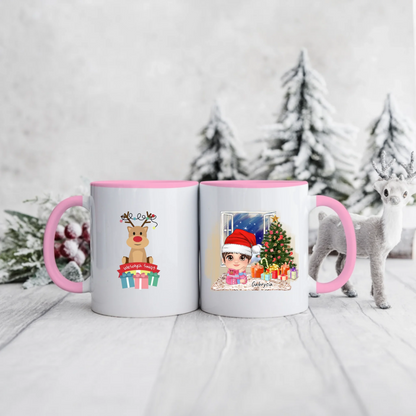 Świąteczny kubek personalizowany dla dziewczynki | motyw z reniferem #1