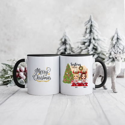 Świąteczny kubek personalizowany dla sióstr SISTERS FOREVER | motyw z choinką #996