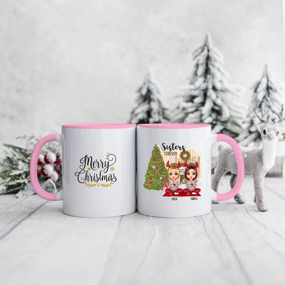 Świąteczny kubek personalizowany dla sióstr SISTERS FOREVER | motyw z choinką #996
