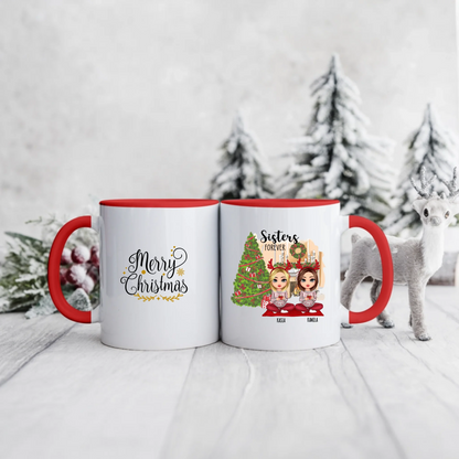 Świąteczny kubek personalizowany dla sióstr SISTERS FOREVER | motyw z choinką #996