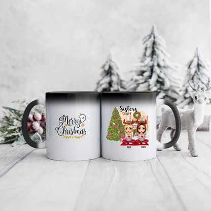 Świąteczny kubek personalizowany dla sióstr SISTERS FOREVER | motyw z choinką #996