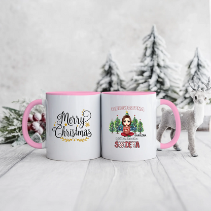 Świąteczny kubek personalizowany DZIEWCZYNA KTÓRA KOCHA ŚWIĘTA | z personalizacją imienia #990