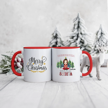 Świąteczny kubek personalizowany DZIEWCZYNA KTÓRA KOCHA ŚWIĘTA | z personalizacją imienia #990