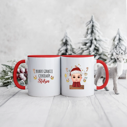 Świąteczny kubek personalizowany dla dziecka KUBEK GORĄCEJ CZEKOLADY | z personalizacją imienia #991
