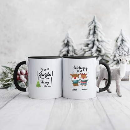 Świąteczny kubek personalizowany dla par | motyw z reniferami #1005