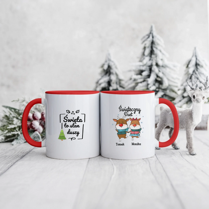 Świąteczny kubek personalizowany dla par | motyw z reniferami #1005