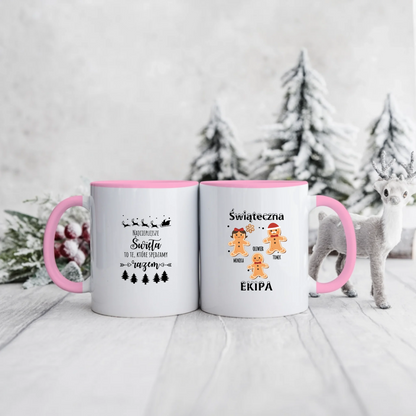 Świąteczny kubek personalizowany dla rodziny NAJCIEPLEJSZE ŚWIĘTA TO TE, KTÓRE SPĘDZAMY RAZEM. ŚWIĄTECZNA EKIPA | rodzinny motyw #1006