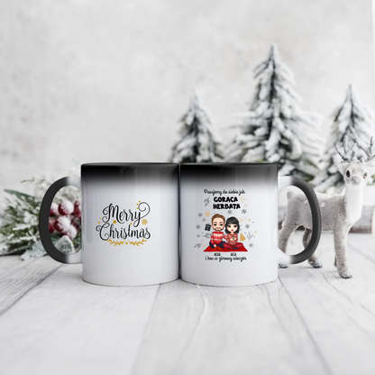 Świąteczny kubek personalizowany dla par PASUJEMY DO SIEBIE JAK GORĄCA HERBATA | zabawny motyw #1003