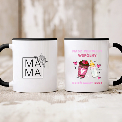 Kubek personalizowany dla mamy i dziecka NASZ PIERWSZY WSPÓLNY DZIEŃ MAMY | rodzinny kawą i butelką #5632