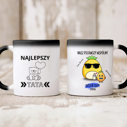 Kubek personalizowany dla taty i dziecka NASZ PIERWSZY WSPÓLNY DZIEŃ TATY | motyw z ananasami #5151