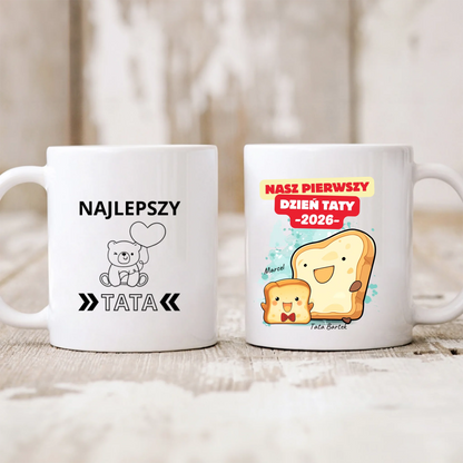 Kubek personalizowany dla taty i dziecka NASZ PIERWSZY DZIEŃ TATY | motyw z kromkami chleba #51441