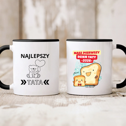Kubek personalizowany dla taty i dziecka NASZ PIERWSZY DZIEŃ TATY | motyw z kromkami chleba #51441