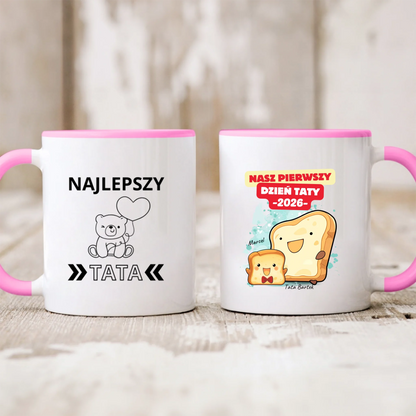 Kubek personalizowany dla taty i dziecka NASZ PIERWSZY DZIEŃ TATY | motyw z kromkami chleba #51441
