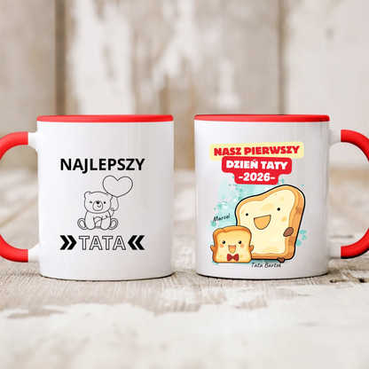 Kubek personalizowany dla taty i dziecka NASZ PIERWSZY DZIEŃ TATY | motyw z kromkami chleba #51441