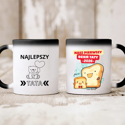 Kubek personalizowany dla taty i dziecka NASZ PIERWSZY DZIEŃ TATY | motyw z kromkami chleba #51441