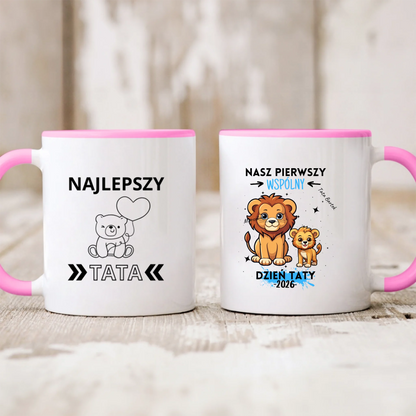 Kubek personalizowany dla taty i dziecka NASZ PIERWSZY WSPÓLNY DZIEŃ TATY | motyw z lwami #51411