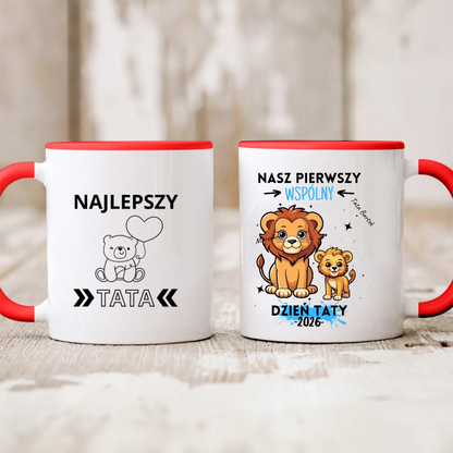 Kubek personalizowany dla taty i dziecka NASZ PIERWSZY WSPÓLNY DZIEŃ TATY | motyw z lwami #51411