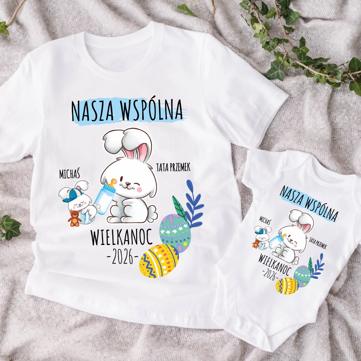 Koszulka ze wzorem tata i dziecko - Prezent na Wielkanoc - Personalizowana #2781