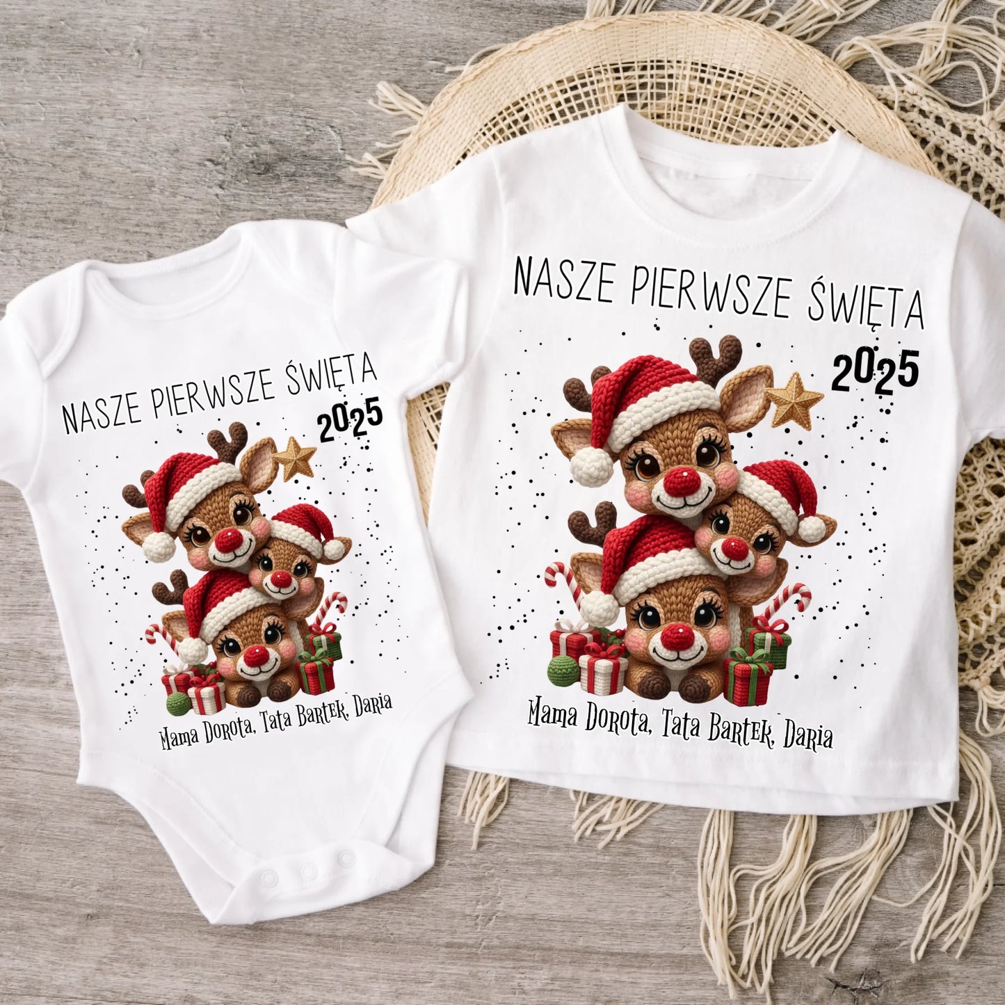 Koszulka świąteczna dla rodziny z reniferem - nasze pierwsze święta 2025 #9241