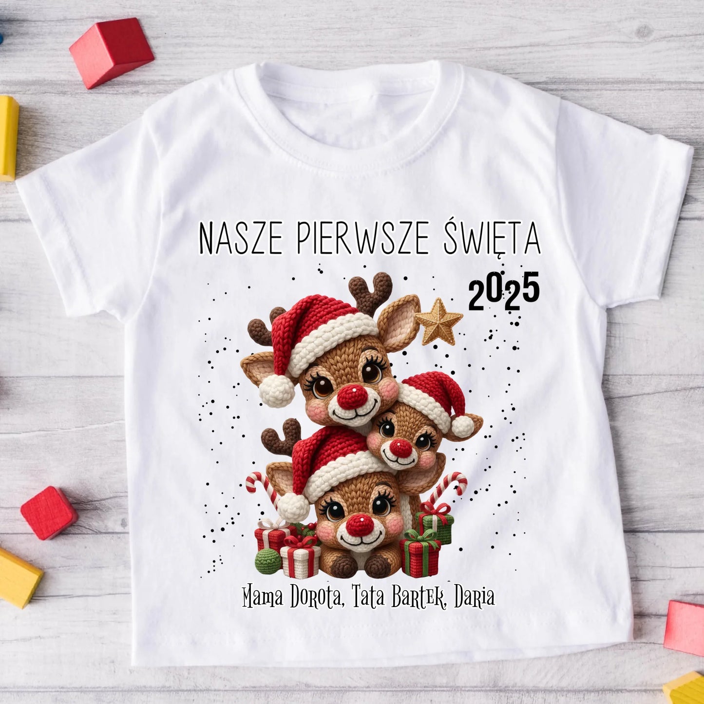 Koszulka świąteczna dla rodziny z reniferem - nasze pierwsze święta 2025 #9241