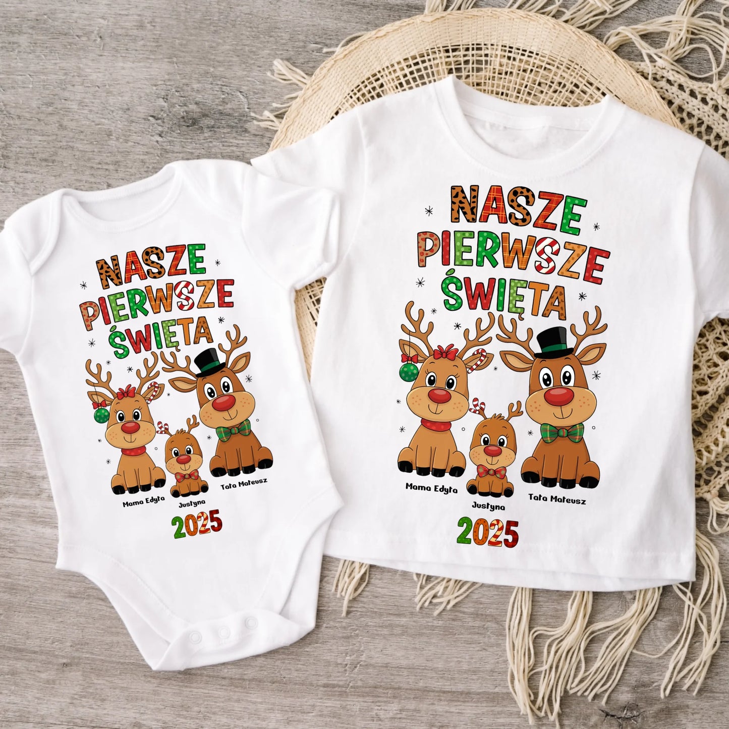 Koszulka świąteczna z reniferem - nasze pierwsze święta - Prezent na święta #9213