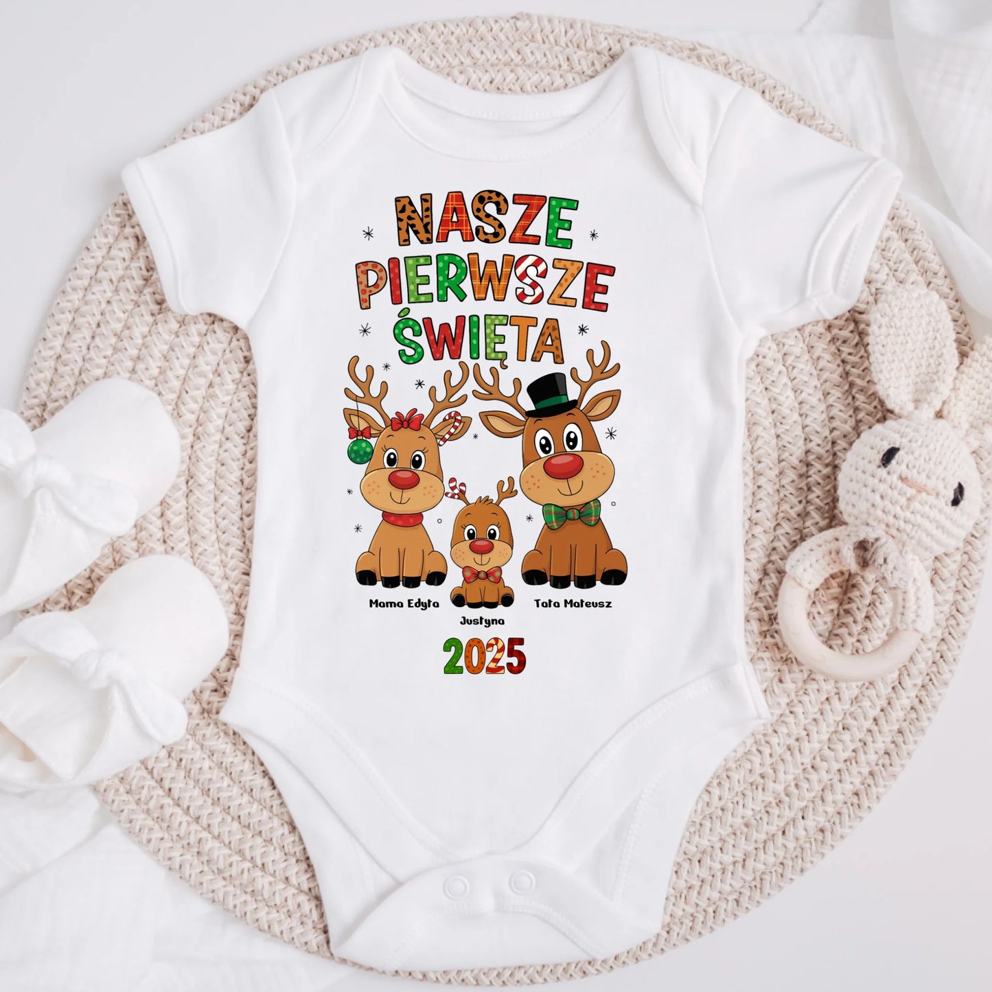 Koszulka świąteczna z reniferem - nasze pierwsze święta - Prezent na święta #9213