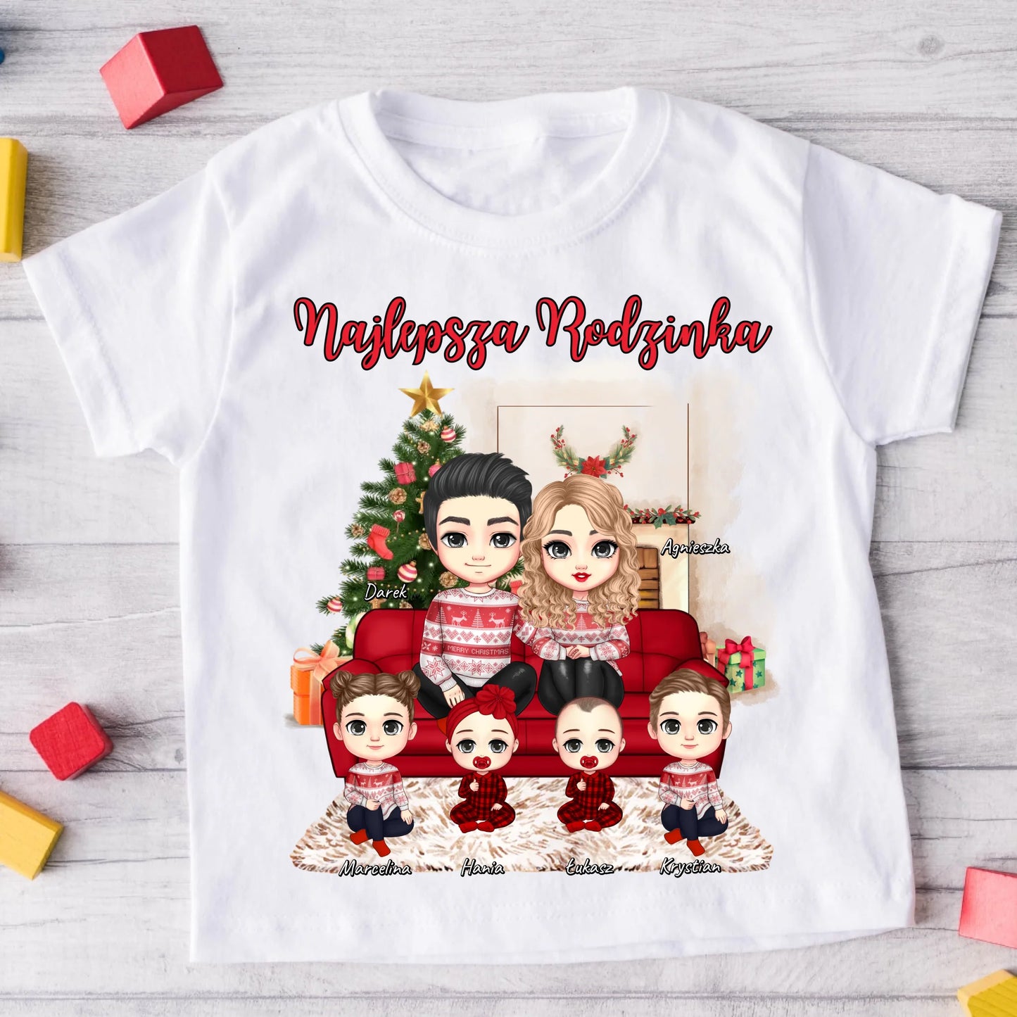 Koszulka świąteczna dla rodziny 1-4 dzieci - Personalizowana - Prezent na święta #5481