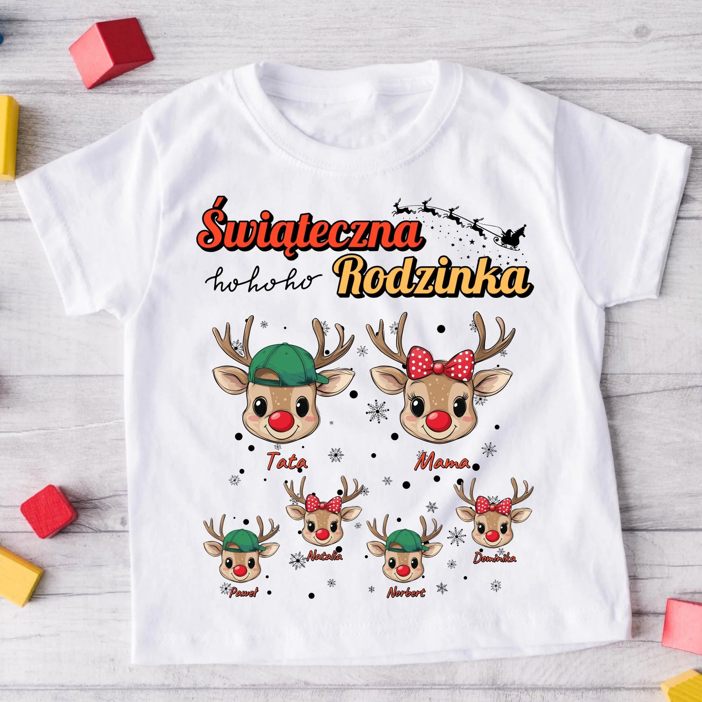 Koszulka świąteczna dla rodziny 1-4 dzieci - Personalizowana - Prezent na święta #942