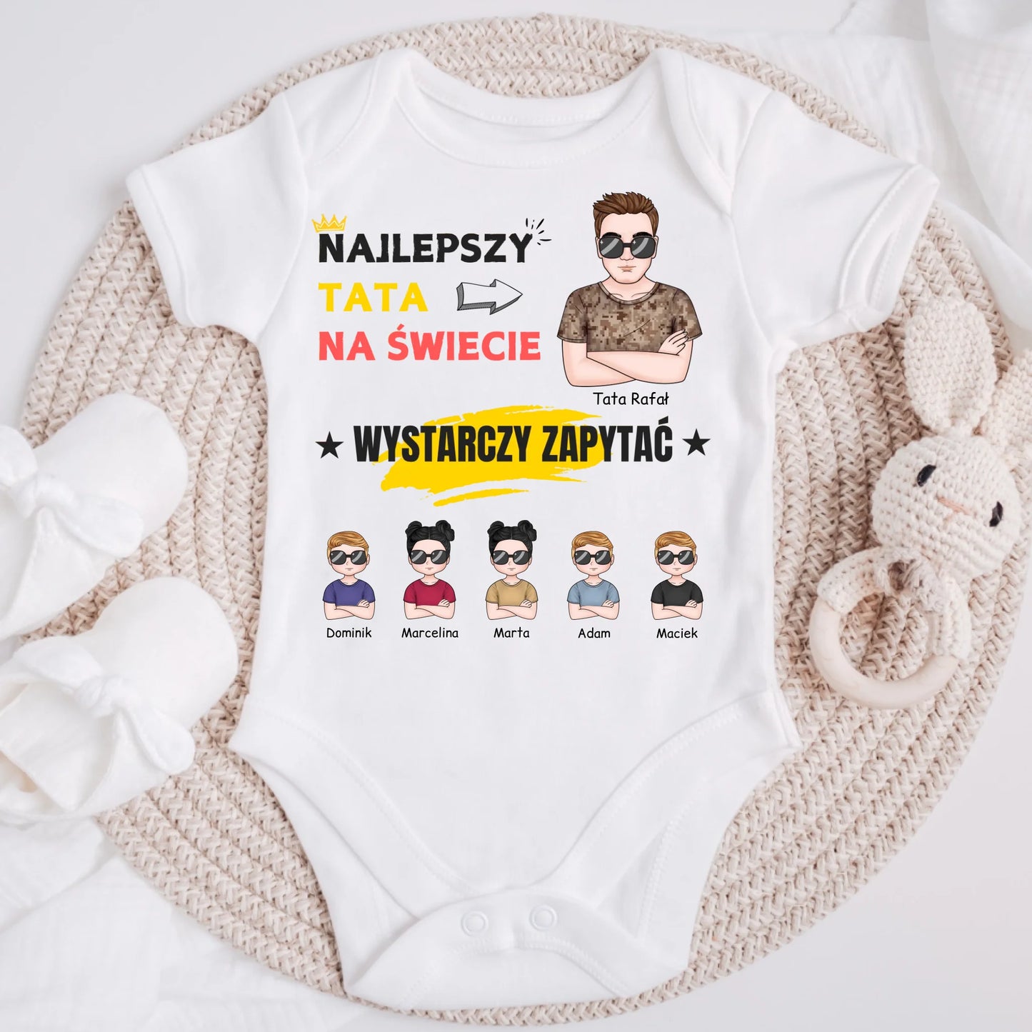 Koszulka ze wzorem tata i 1-5 dzieci - Personalizowana (rodzinna) #4425