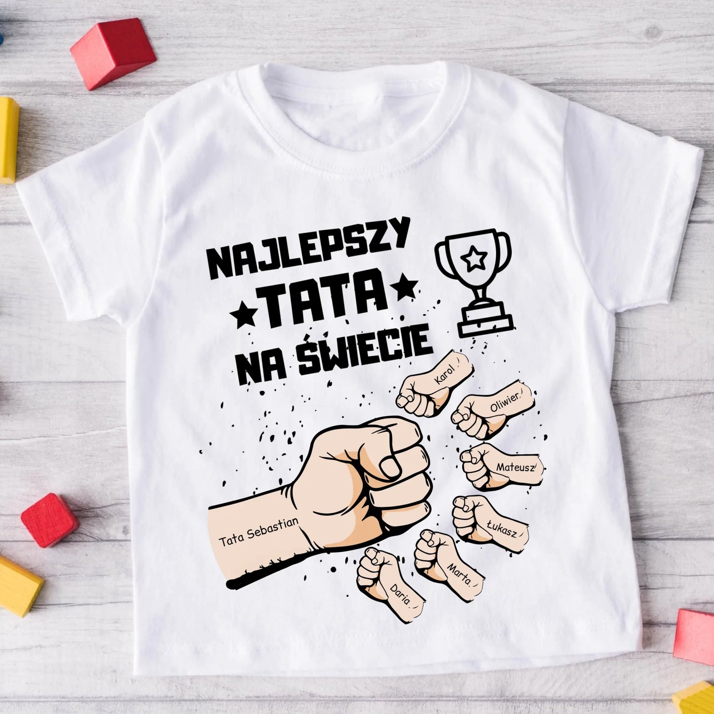 Koszulka ze wzorem tata i 1-6 dzieci - Personalizowana (rodzinna) #4229